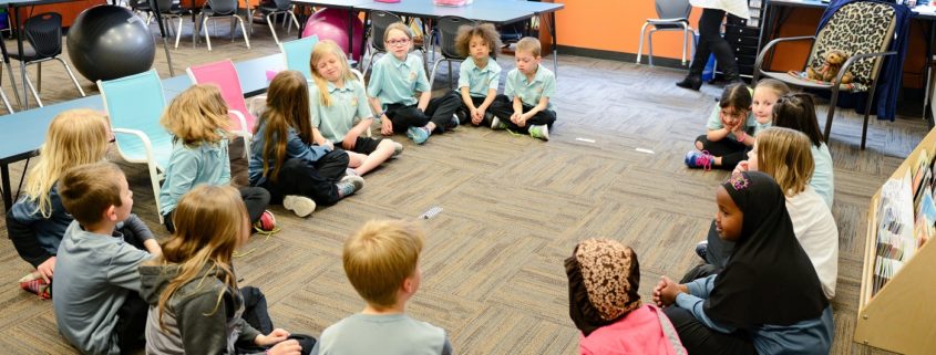 In huddles, children usually start by gathering in a circle