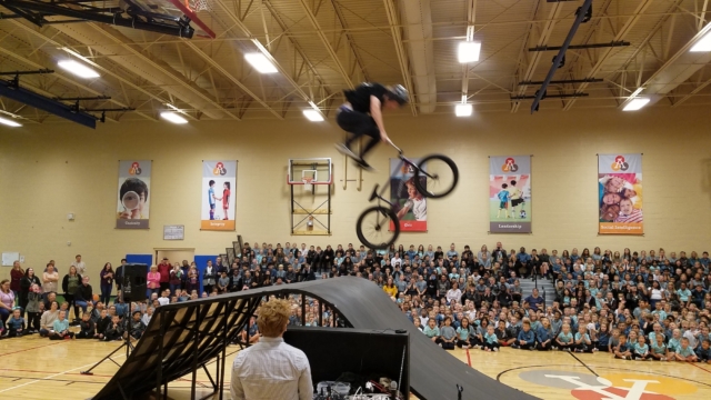 5050BMX at performing at bullying prevention assembly